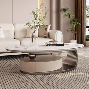 Mesa de centro oval do mármore luxuoso moderno grupo inoxidável com armazenamento elegante decoração da mobília do centro do sofá da sala de visitas home do projeto
