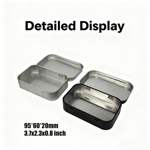 Scatola di Latta con Cerniera in Metallo, Contenitore Mini Portatile Ecologico, Kit di Conservazione con Coperchio, 3.7x2.3x0.8 Pollici, Argento e Nero - Product Image 3