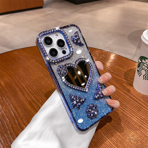 Custodia per specchietto per <span class=keywords><strong>iPhone</strong></span> 16 Pro Max 15 Cover a farfalla per <span class=keywords><strong>iPhone</strong></span> 14 Pro 13 12 11 custodie con diamanti Glitter - Product Image 4