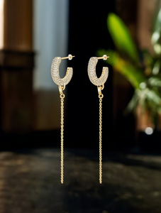 Orecchini Pendenti con Nappine Placcati in Oro con Cristalli e Strass, Gioielli da Festa per Donne - Product Image 2