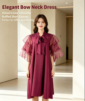Gaun Kasual Musim Panas Wanita Terbaru Warna Solid Manis Bahan Spandex Voile Ukuran Besar Elegan dan Sederhana
