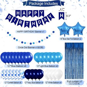 Decoraciones Azules para Fiestas de <span class=keywords><strong>Cumpleaños</strong></span> de Niños y Hombres, Pancarta de <span class=keywords><strong>Feliz</strong></span> <span class=keywords><strong>Cumpleaños</strong></span>, Globos, Pompones, Cortina de Papel Metálico, Decoraciones para Bebés - Product Image 2