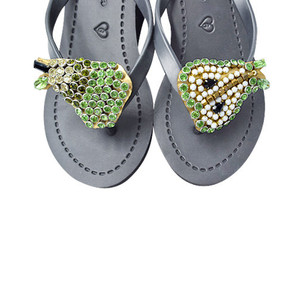 Pear - Green Rhine Stone Embellished Women's High Wedge Heel Flip Flops <b>Sandal</b> - Product Image 1