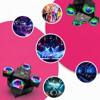 Mini projecteur de scène à 4 bras mobiles 80W, faisceau laser RGBW, bande lumineuse stroboscopique rouge vert, activé par le son, DMX512, pour KTV, bar, discothèque, fête