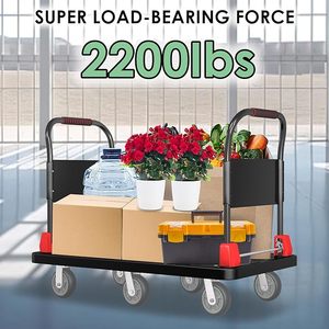 6-bánh xe nền tảng Xe đẩy xe tải giỏ hàng với <span class=keywords><strong>2</strong></span> tay vịn và 6 bánh xe 2200lbs công suất có thể gập lại đẩy xe đẩy tay lớn phẳng <span class=keywords><strong>Dolly</strong></span> - Product Image 6