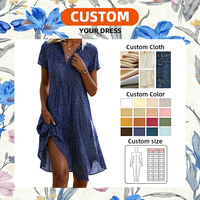 Nouvelle Robe Mi-Longue Femme à Motifs Floraux et Boutons, Style Décontracté Printemps/Été, Taille Naturelle, Lavable, Manches Mi-Longues