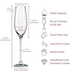 Ensemble de 2 verres à prosecco personnalisés fabriqués à la machine, design 'cœurs' avec cristaux <span class=keywords><strong>Swarovski</strong></span>, flûtes à champagne à long pied - Product Image 5