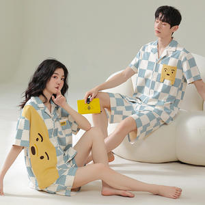 Pyjamas de couple pour femmes, été, pur coton, manches courtes, shorts, tendance sur internet, ours <span class=keywords><strong>Carmen</strong></span>, dessin animé, nouvelle arrivée, vêtements de maison pour hommes - Product Image 2