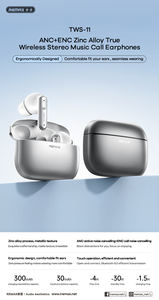 หูฟังไร้สาย REMAX TWS-11 <span class=keywords><strong>ตัว</strong></span>เรือนโลหะผสมสังกะสี ไดรเวอร์เสียงคุณภาพสูง Hi-Fi ดีไซน์มินิมอล เสียงสเตอริโอ รองรับการโทร - Product Image 2