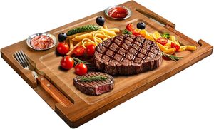 Plateau de service alimentaire en bois avec couteau et cuillère pour meubles de cuisine - Product Image 3