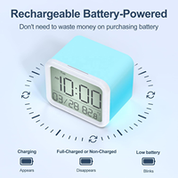 Jam Alarm Elektronik Portabel Modern untuk Anak-anak, Dapat Diisi Ulang, Dilengkapi Dimmer, Bertenaga Baterai, Digital, Bentuk Persegi, Jam Meja, Tampilan Suhu