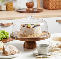 Ensemble de présentation multifonctionnel pour desserts de fête, support pour aliments et en-cas, support à gâteau en bois d'acacia avec couvercle