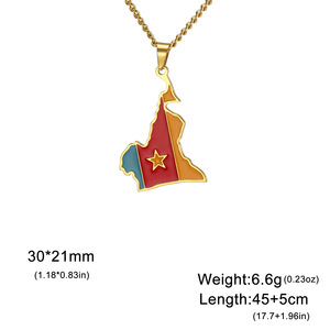 จี้ห้อยรูปธงแอฟริกันสำหรับทั้งชายและหญิงลายแผนที่ห่วงโซ่เคลือบทองแบบใหม่ - Product Image 5