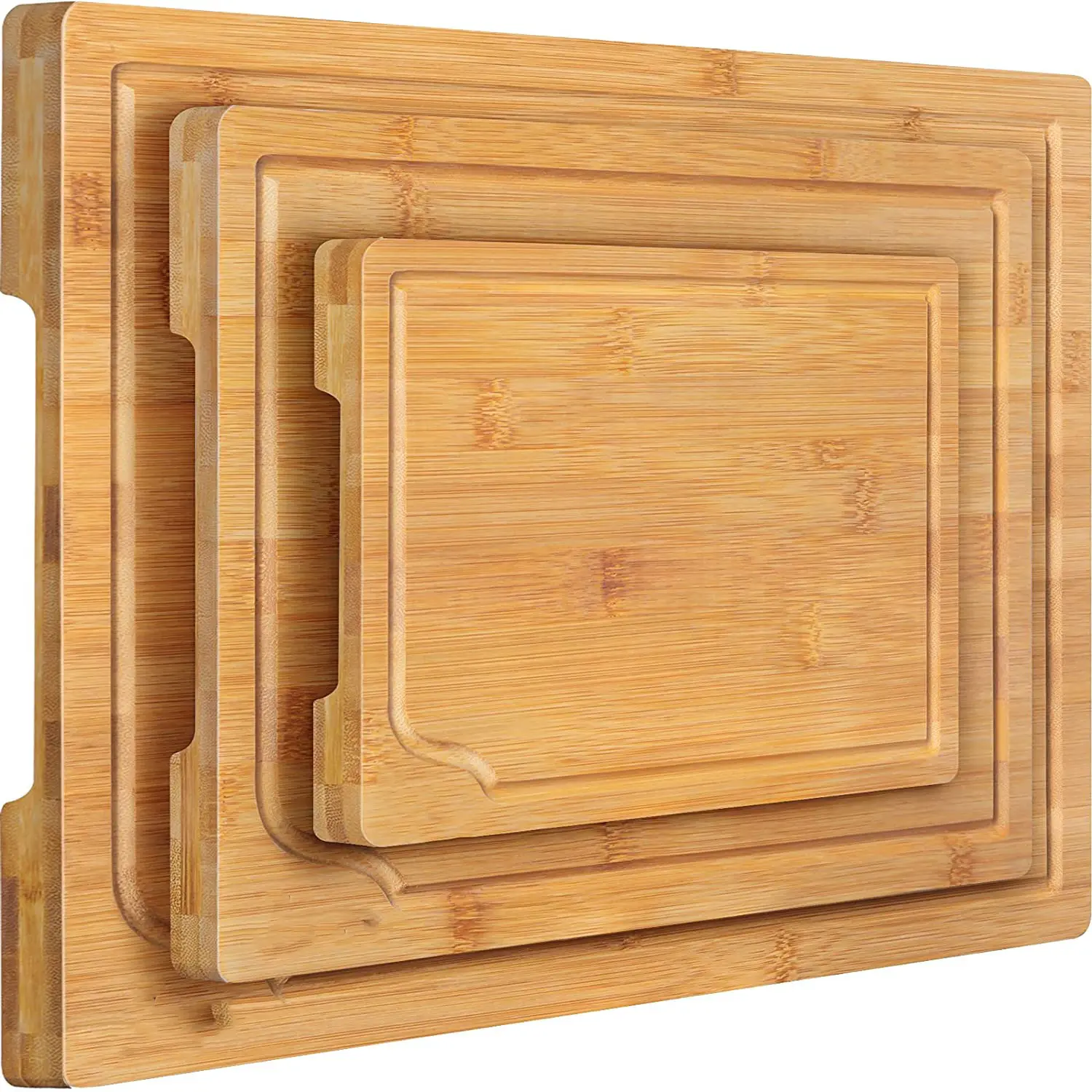 Organic Bamboo 3-piece Bamboo Cutting Board with Juice Groove and Handles Set of 3 Kitchen Board for Vegetable and Fruit