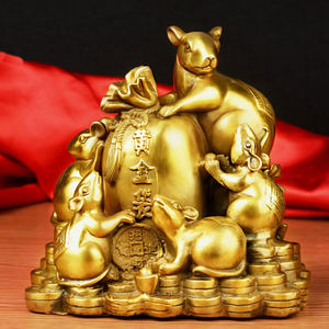 황동 재료 중국 조디악 5pcs 돈 가방에 대 한 쥐 동물 동상 - Product Image 2