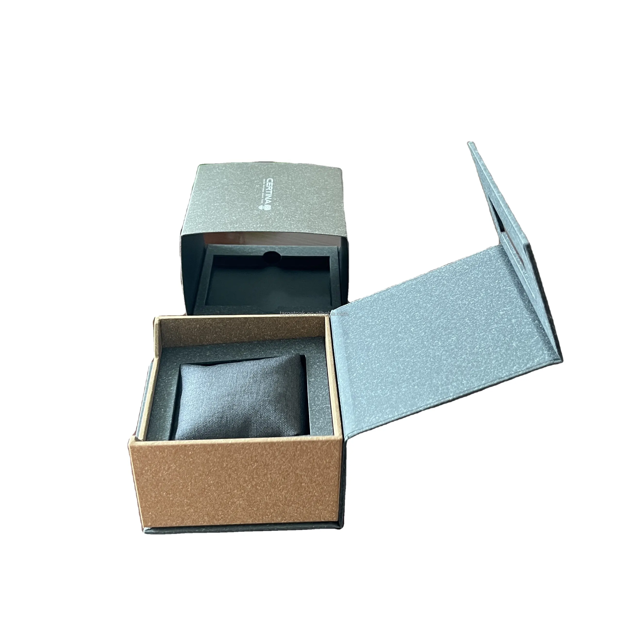 Benutzer definierte Logo Uhr Geschenk Display Box OEM Verpackung Aufbewahrung schlitze Luxus schwarz starre Pappe Papier Uhr Box Hüllen mit Kissen