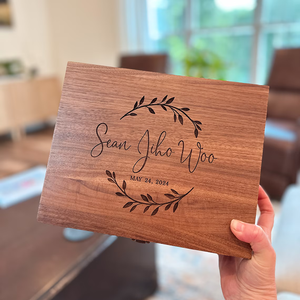Caja de madera de lujo grabada personalizada recuerdos de nogal fotos joyería boda caja de regalo de madera grande - Product Image 4