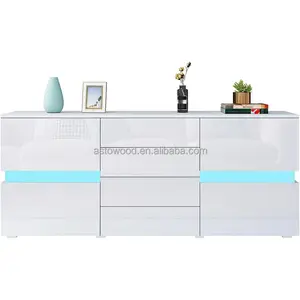 Mueble Aparador de madera de melamina frontal de alto brillo con luces LED y ventanas acrílicas para comedor