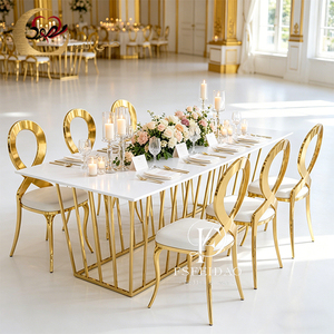 Gold Contemporary Stainless Steel & MDF <b>Top</b> Rectangular Wedding Dining <b>Table</b> for Hotel Furniture - Product Image 6