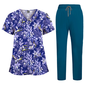 新作 プリント 半袖 スクラブスーツ 無地 トップス＋パンツセット 看護師ユニフォーム 医師 病院 クリニック ワークウェア ツーピースセット - Product Image 2