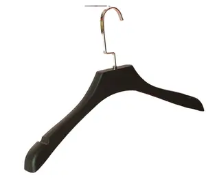 High-Quality Black Wood Trouser Clip, Plastic Wide-Shoulder Hanger, Clothing Store Display