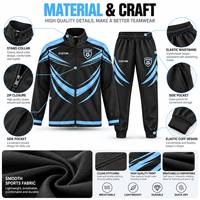 Ensemble de survêtement de football personnalisé, veste zippée et pantalon, noir et bleu, tenue d'équipe de club, impression de logo personnalisé, OEM, vente en gros, faible MOQ