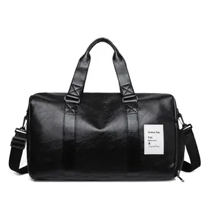 Neue wasserdichte PU-Leder-Reise-Duffle-Tote-Tasche große Schulter Mode mit individuell bedrucktem Logo schwarz für Fitnessstudio Männer Frauen Wochenende