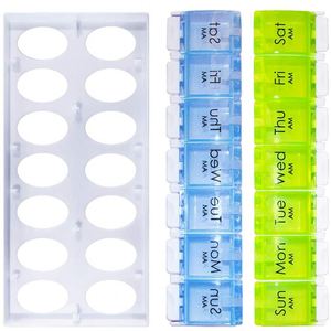 Organizador Semanal de Plástico Color Arcoíris con 7 Compartimentos y Botón de Presión, 14 Estuches para Pastillas - Product Image 2
