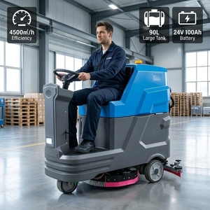 Nettoyeur de sols industriel à conducteur assis 4500 ㎡ Machine de nettoyage de sol automatique à batterie 24V 100Ah, grande capacité 90L, haute efficacité - Product Image 1
