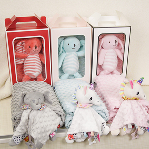 Trẻ sơ sinh khác san hô lông cừu Giường Mùa Đông bán buôn tùy chỉnh trẻ em mềm ấm chăn bé minky Chăn với Teether nhồi đồ chơi - Product Image 3
