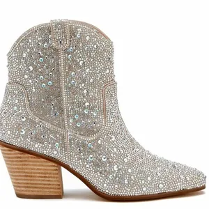 Fashion Women Ankle Boots New Spring Western Cowboy Boots Clear Glitter Bling Shiny Trend High Heels High Quality Shoes Hot