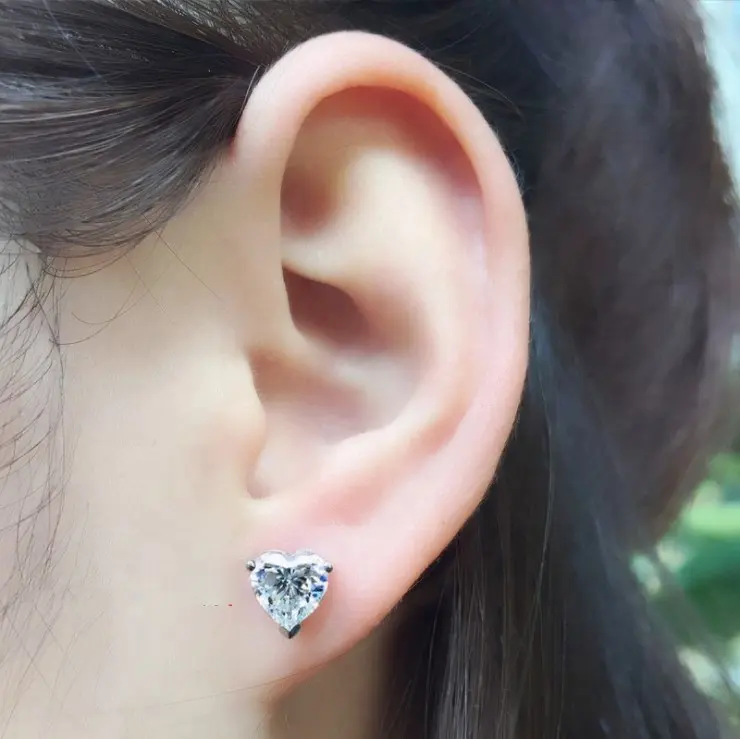 दिल के आकार के हीरे सही कटौती moissanite कान की बाली के लिए डेफ वीवीएस सफेद ढीला moissanite पत्थर कान की बाली
