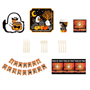 DAMAI Customized Halloween Theme Party Supplies Disposable Little Ghost Shape Paper Plate Napkin Cup Tableware Set - Product Image 2