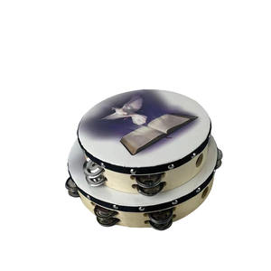 Pandereta Jingle de <span class=keywords><strong>doble</strong></span> fila de 8 "con patrón bíblico Instrumento de percusión manual para adoración de Iglesia - Product Image 4