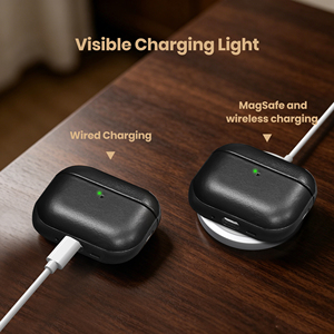Étui rétro en cuir véritable Crazy Horse pour <span class=keywords><strong>AirPods</strong></span> Pro 3, LED frontale visible, <span class=keywords><strong>charge</strong></span> <span class=keywords><strong>filaire</strong></span> et sans fil [sans écouteurs] - Product Image 5