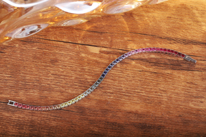 Jewelry High Quality Lab Created Stones 925 Sterling Silver Princess Cut Rainbow 2*2 <strong>Sapphire</strong> <strong>Tennis</strong> <strong>Bracelet</strong> for Gift - Product Image 3