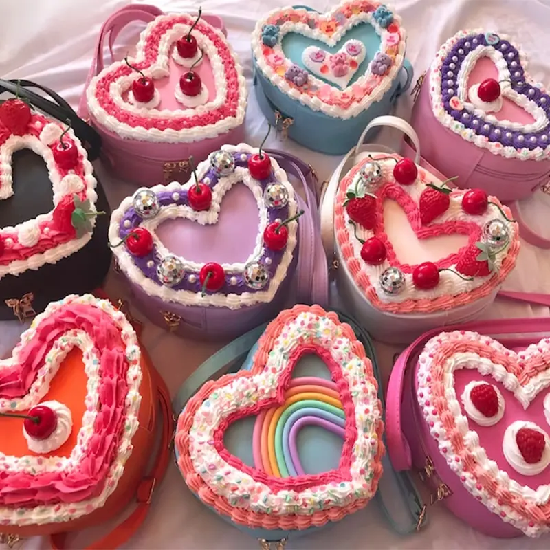 Wholesale Custom DIY Cute Cake Crossbody Purse Felt Women Unique Heart Shaped Bag