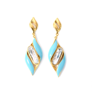 <b>Crystal</b> Earrings 316L Stainless Steel PVD Gold Plating Sustainable Resistant Dangle Drop Design - Product Image 2