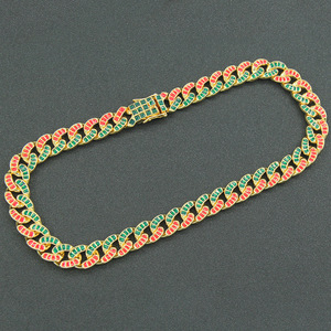 Collar de Cadena Geométrica Verde y Roja Estilo Hiphop Personalizado, Cadena Cubana, Collares de Aleación Chapados en Oro para Hombre, Joyería de Moda - Product Image 3