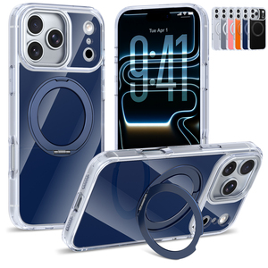 360 °   Support magnétique rotatif pour coque <span class=keywords><strong>iPhone</strong></span> 17 Pro Max 16, protection de l'appareil <span class=keywords><strong>photo</strong></span>, anti-jaunissement, transparente, antichoc, coque arrière pour téléphone portable - Product Image 1