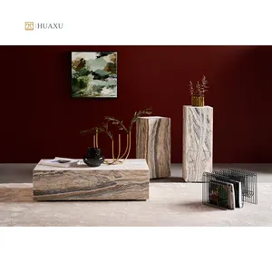 Huaxu Luxury Italy Style Exotic Natural Marble Home Decoration Side Table Solid Beige Onyx Marble Plinth Coffee Table