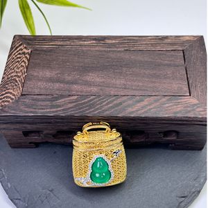 FYXL1281 Auspicious Fortune Traditional Chinese Style Golden Gourd Basket Pendant Buddhism Geometric Gold Plated Box <b>Chain</b> Gift - Product Image 1