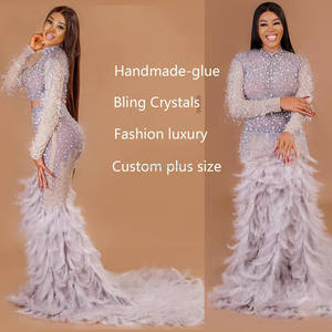 Novance ชุดเดรสไพรเวทเลเบล Y2369-B <span class=keywords><strong>2</strong></span>ชิ้น,ชุดเดรสดินเนอร์ปาร์ตี้แขนยาวมีพู่ประดับลูกปัดพลอยเทียมสีทอง - Product Image 1