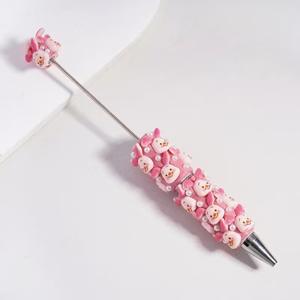 Bút bi xoay làm bằng hạt silicon hình gia đình gấu hoạt hình, lừa, heo, bút bi tự làm bằng hạt - Product Image 2