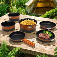 Ensemble de cuisine pliable pour pique-nique et camping en aluminium avec fond ondulé, orange, 1,2 L-3,2 L, avec 3 poêles