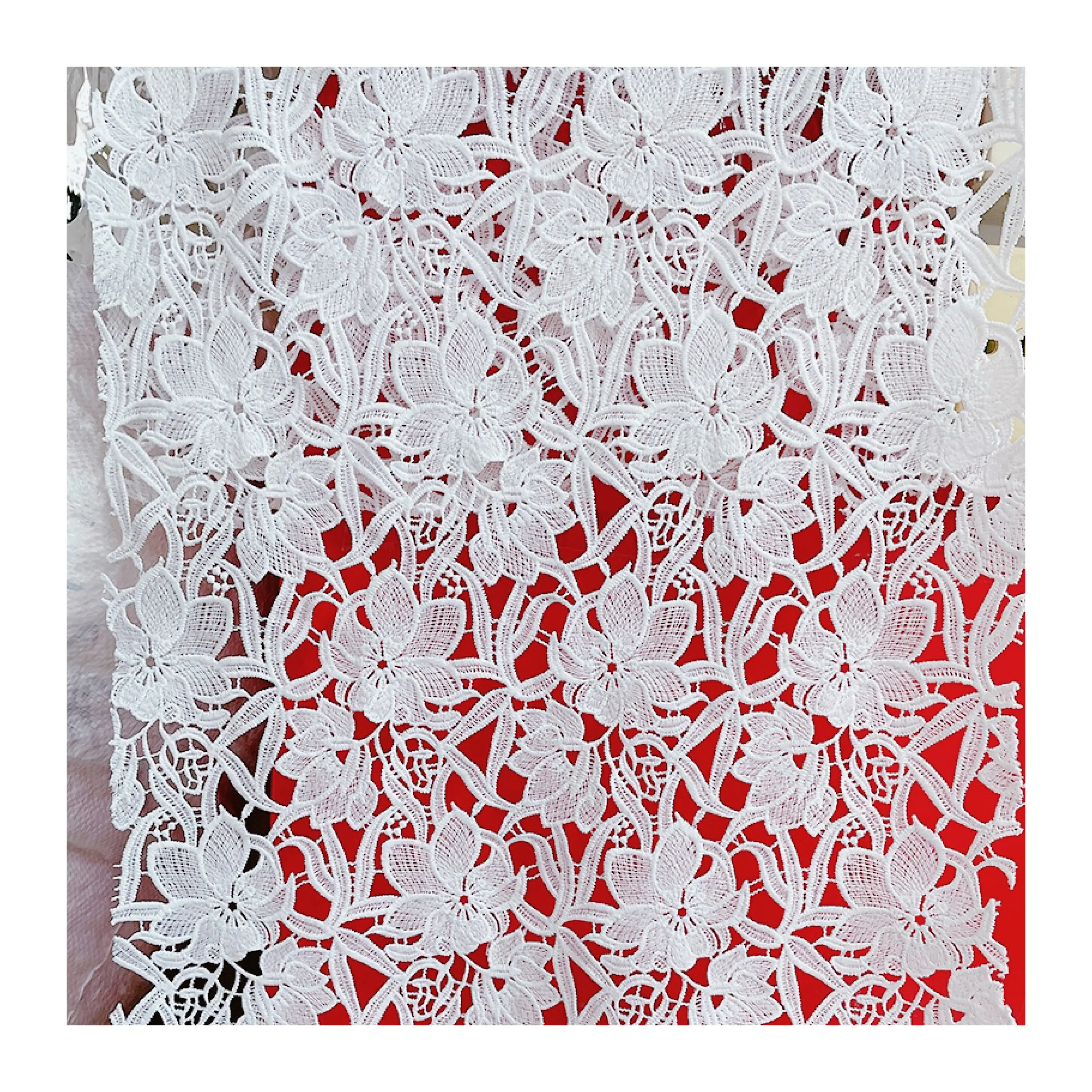 Factory direct sales hollow out polyester embroidery fabric water-soluble lace ingredients embroidery