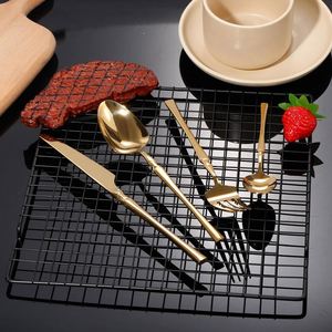 Ensemble de couverts réutilisables en acier inoxydable, écologiques et durables, pour mariage, couteau à steak, fourchette, cuillère à dessert, vaisselle de luxe moderne - Product Image 2