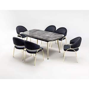 Juego de Comedor Moderno y Minimalista de 6 Piezas, Mesa Rectangular con Estructura Metálica, Sillas con Respaldo Sólido, Muebles para el Hogar - Product Image 1