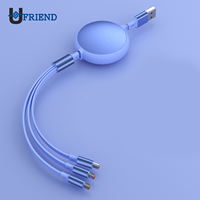 Câble de charge USB extensible 3-en-1, charge rapide 3A pour iPhone, Android, Type-C, ordinateur et appareil photo, 100W
