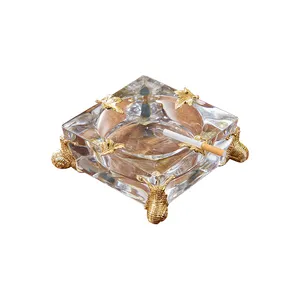 Factory Supply High Quality Hotel Villa Club Home Decor Smoking Accessories Square Brass K9 Crystal Cigar Ashtray